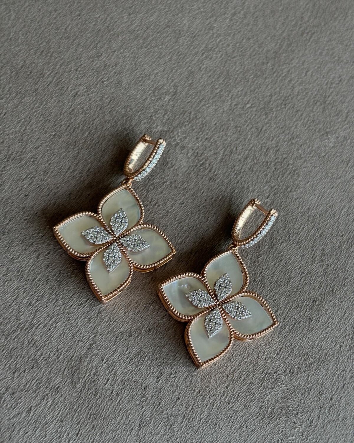 Mother-of-Pearl and Diamond Floral Drop Earrings